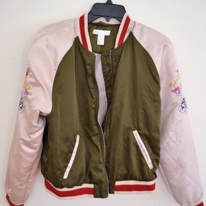 PINK/GREEN EMBROIDERED BOMBER JACKET (NWOT)